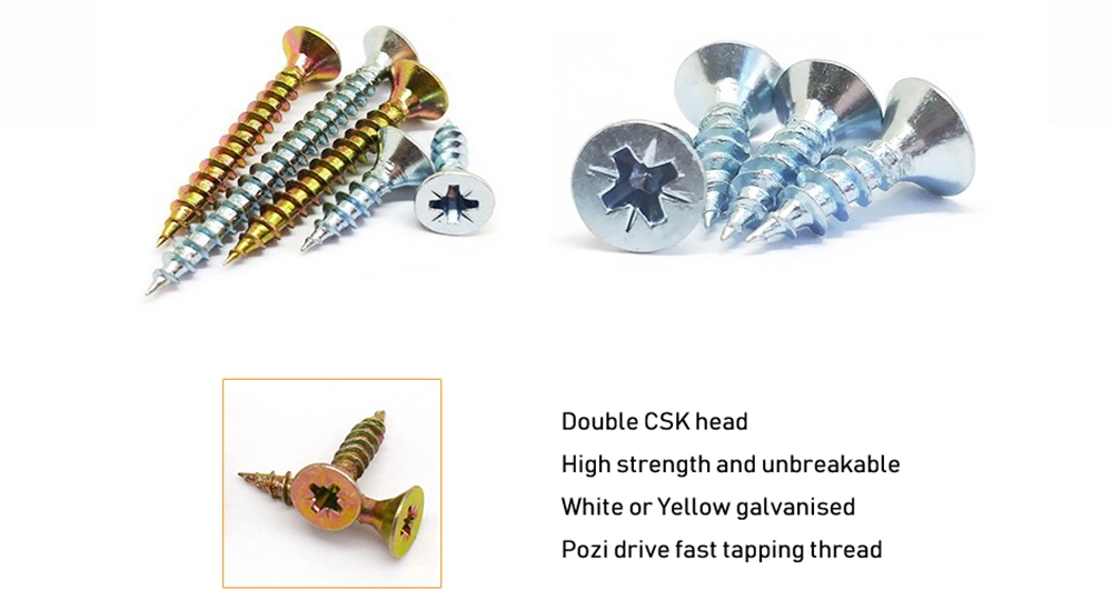 Countersunk Csk Flat Head Zinc Plated Carbon Steel Pozidirv Furniture Hardware Chipboard Screw Made in China